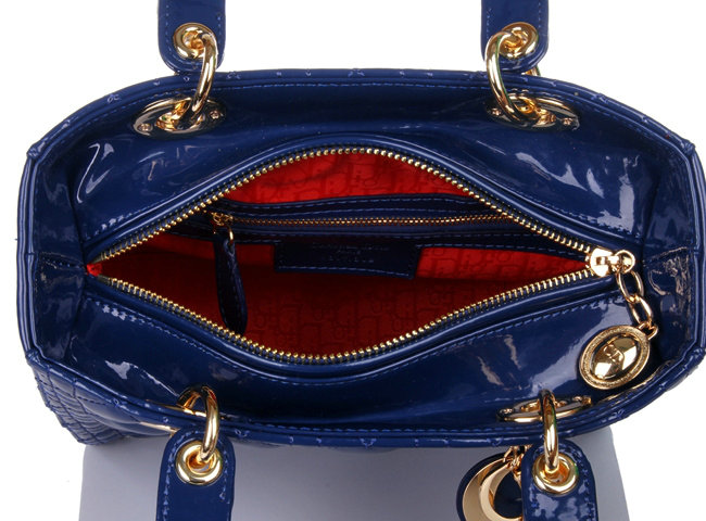 lady dior patent leather bag 6322 royablue with gold hardware